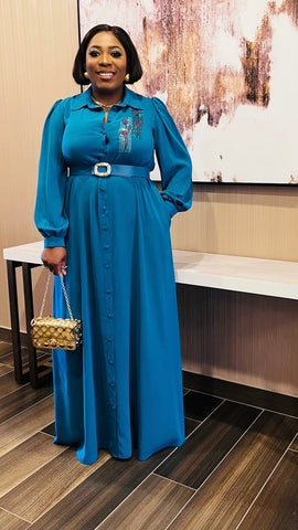 Regal Bloom Shirt Maxi Kaftan Dress