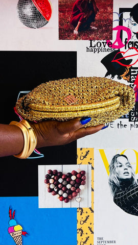 MIRAH METALLIC RAFIA CLUTCH PURSE (Rust)