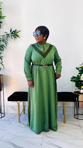 DAPHNE EXCLUSIVE BELTED MAXI DRESS (Light Olive Green )