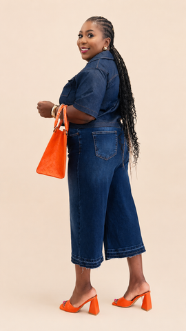 Harlow Utility Denim Crop Shirt – Dark Wash