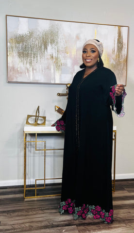 Blooming Floral Floral Patch Lace Kaftan Maxi Dress (Pink)