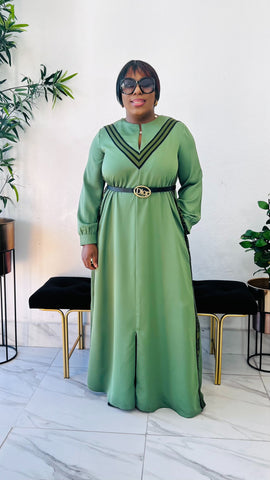 DAPHNE EXCLUSIVE BELTED MAXI DRESS (Light Olive Green )