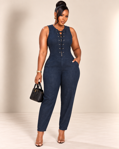 Amaya Lace-Up Denim Jumpsuit