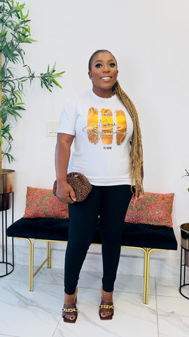 NEW BEGINNING ROSE GOLD FOIL PRINT T-SHIRT TOP ( white)