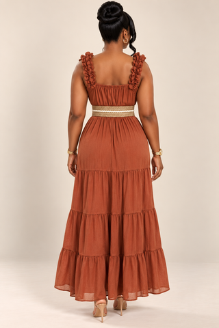 Brenaya Rust Ruffle Maxi Dress