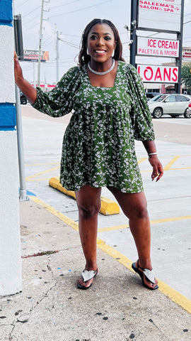 FLORA SQUARE NECK SWING MINI DRESS
