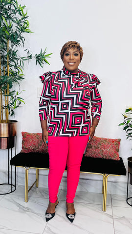 ISKRA GEOMETRIC FRONT SIDE TIE SATIN TOP