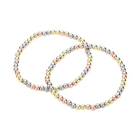BECKY 14k 3 Tone Coated Stainless Steel Bead Stretch Bracelet (Non Tarnish)