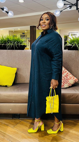 Mercer Linen Midi Shirt Dress ( NavyBlue)