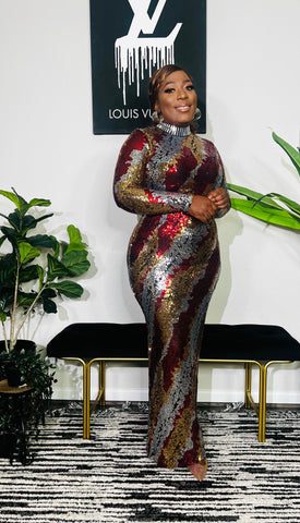ENCHANTRESS SEQUIN LONG SLEEVE MAXI DRESS