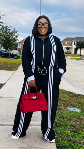 ZARIA Stripe Luxe Pant Set (Black)