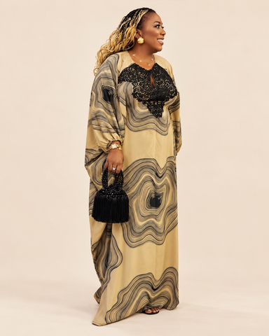 Blanca Abstract Print Lace Kaftan Maxi Dress