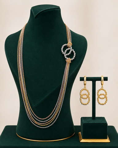Calyra Cascade Necklace & Earrings Set – Tri-Tone