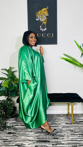 Annalise Luxe V-Neck Swing Kaftan Dress (Green)