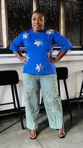 Artisan Knit Floral Appliqué Top (Lavender)