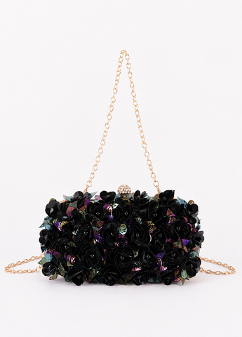 CIARA FLORAL APPLIQUÉS SATIN CLUTCH PURSE