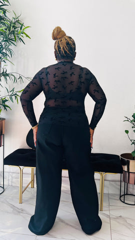 Velvet Bow Illusion Mesh Top