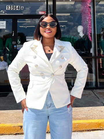 ÉLISE EMBELLISHED BUTTON BLAZER
