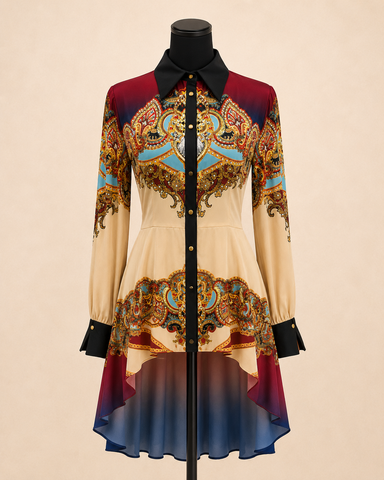 Bellano Crystal Baroque Peplum High-Low Top – Multicolor