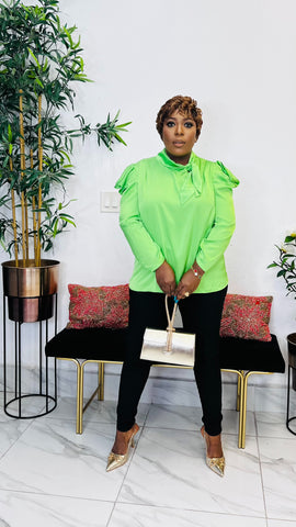 ELINDA SIDE TIE MOCK NECK SATIN TOP (Lemon)