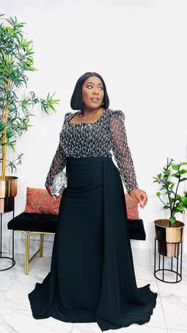 BLACK OPERA PEARL BEADED OCCASION/ EVENING DRESS (black)