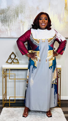 The Nefertari Abstract Kimono Kaftan 2pc Set