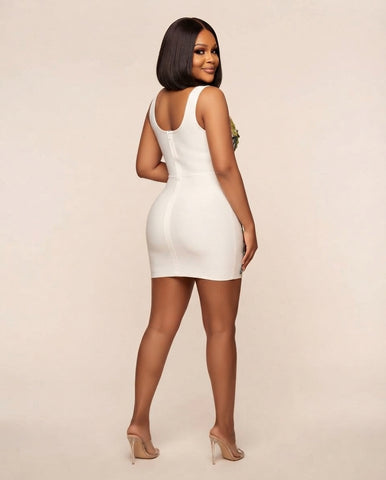 Naomi Tropical Beaded Bandage Mini Dress