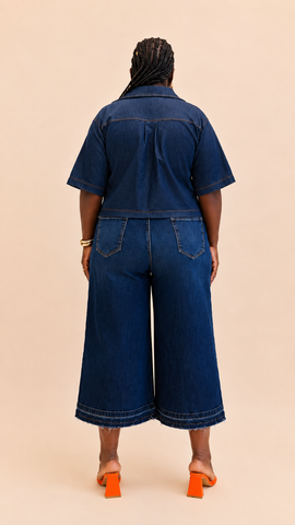 Harlow Utility Denim Crop Shirt – Dark Wash