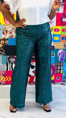 AELYNN SEQUINED WIDE LEG PANT (Green)