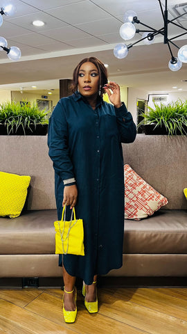 Mercer Linen Midi Shirt Dress ( NavyBlue)