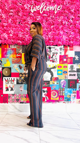 REAGAN STRIPE FRONT TIE TOP AND PANT SET