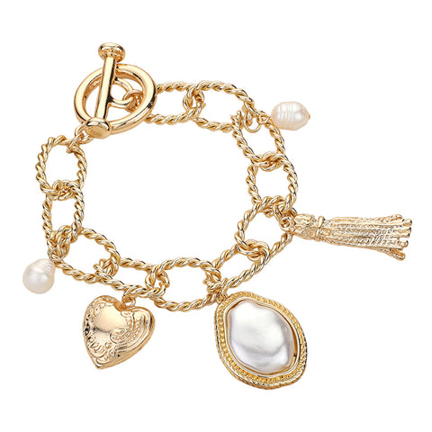 SECRET BOX PEARL HEART CHARM TOGGLE BRACELET