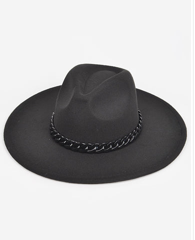 Taylor Faux Wool Wide Brim acrylic chain detail Fedora Hat
