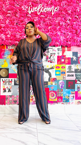 REAGAN STRIPE FRONT TIE TOP AND PANT SET