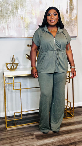 Emilia Rhinestone 2 Piece Set (Olive)