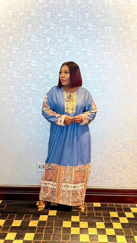 Daniella Denim Tribal Print Maxi Dress