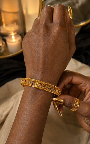 Zahra Lattice Gold Bracelet & Ring Set