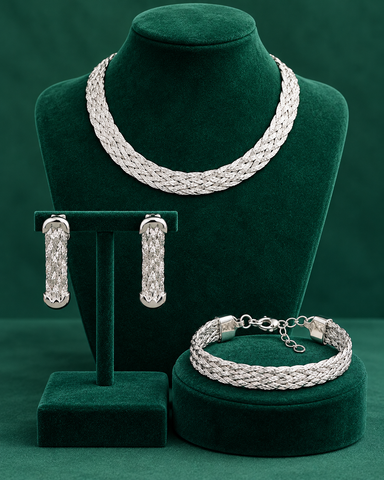 Silvare Luxe Weave Choker Jewelry Set - Silver