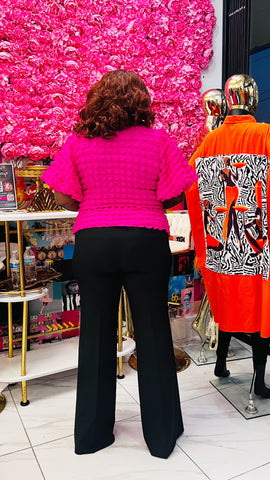 BLOOM SELF TIE PUFF SLEEVES TOP (Fuchsia Pink)