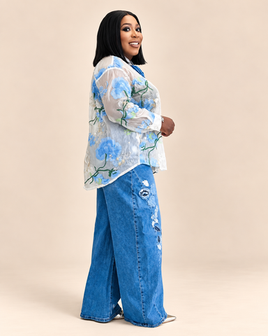 Maribelle Embroidered Mesh Statement Blouse