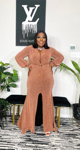 FAYE DEEP PLUNGE KNOTTED MID SLIT OCCASION DRESS (Rose gold)