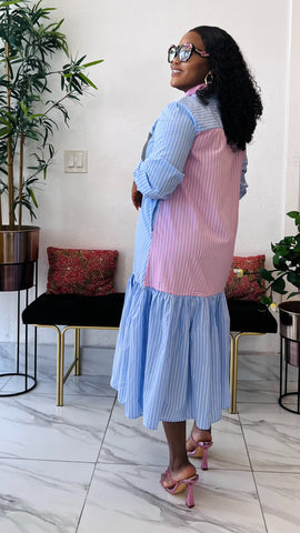 JAYDA MULTICOLOR STRIPED COTTON SHIRT DRESS