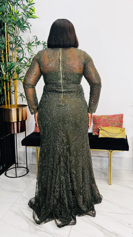 VERDE MONARCH EVENING/ OCCASION DRESS ( Olive green)