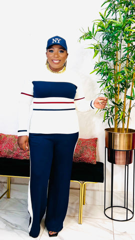 MAISON LUXE KNIT PANT SET (Ivory-Navy-Wine)