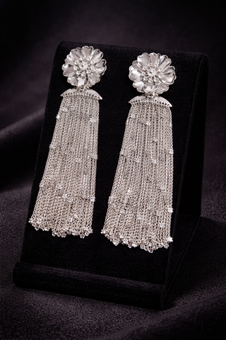 Velour Bloom Tassel Earrings