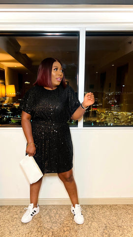 Lennon Sequin Shift Dress (Black)
