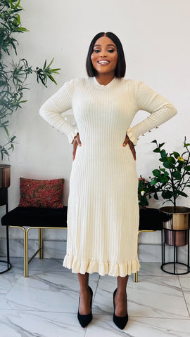 TYLA RIBBED BODYCON SWEATER DRESS (Nude)