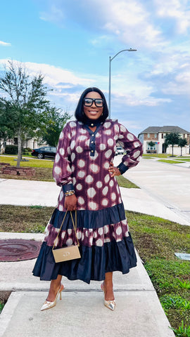 The Duchess Noir Luxe Polkadot Dress