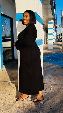 BLOOM SCULPT 3D FLOWER CINCH-BACK SWEATER DRESS