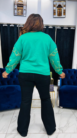 KATHLYN EMBELLISHED SWEATER TOP (Green)